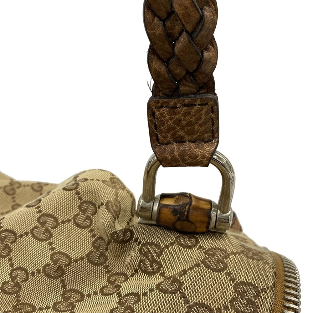 Gucci GG/Bamboo Handbag 232927 Dark Brown Beige Jacquard Leather - Picture 10 of 15